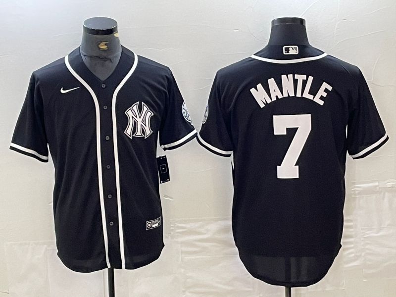 Men New York Yankees 7 Mantle Black Second generation joint name Nike 2024 MLB Jersey style 1
